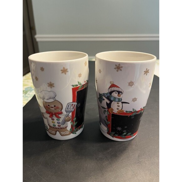 Pair of Lenox Gingerbread & Penguin 14oz Mugs Heat Changing - Picture 3 of 15